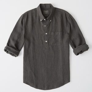 EUC Abercrombie Fitch Men's Charcoal Gray Shirt Linen Popover Long Sleeve L